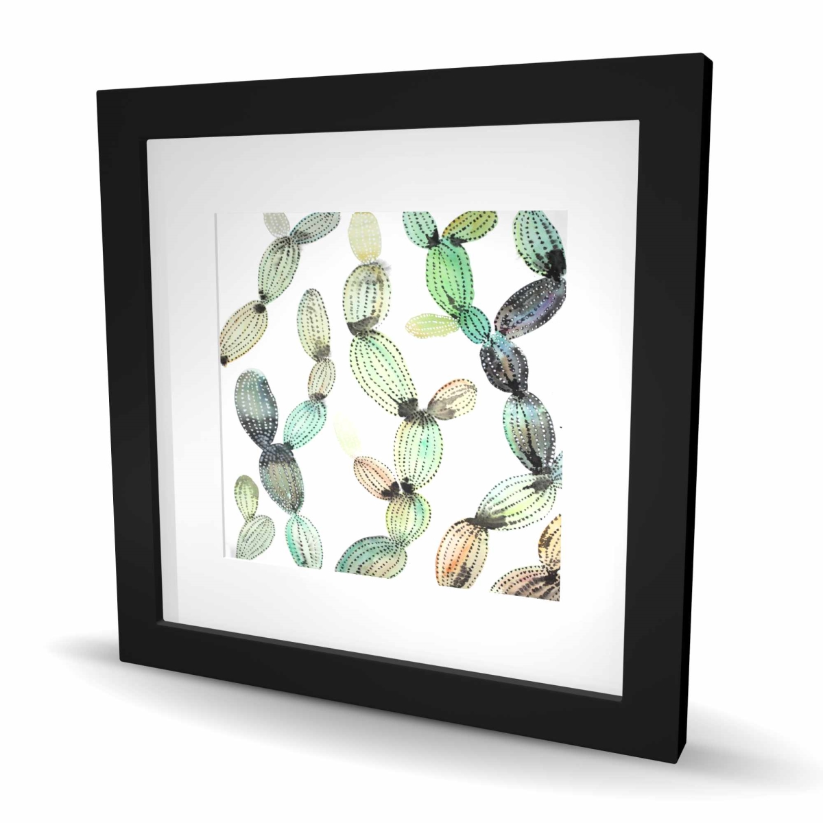 C1FM1616AUAOMN 16 x 16 in. Cactus Pattern - Floral Botanical Framed Matted Print Decor