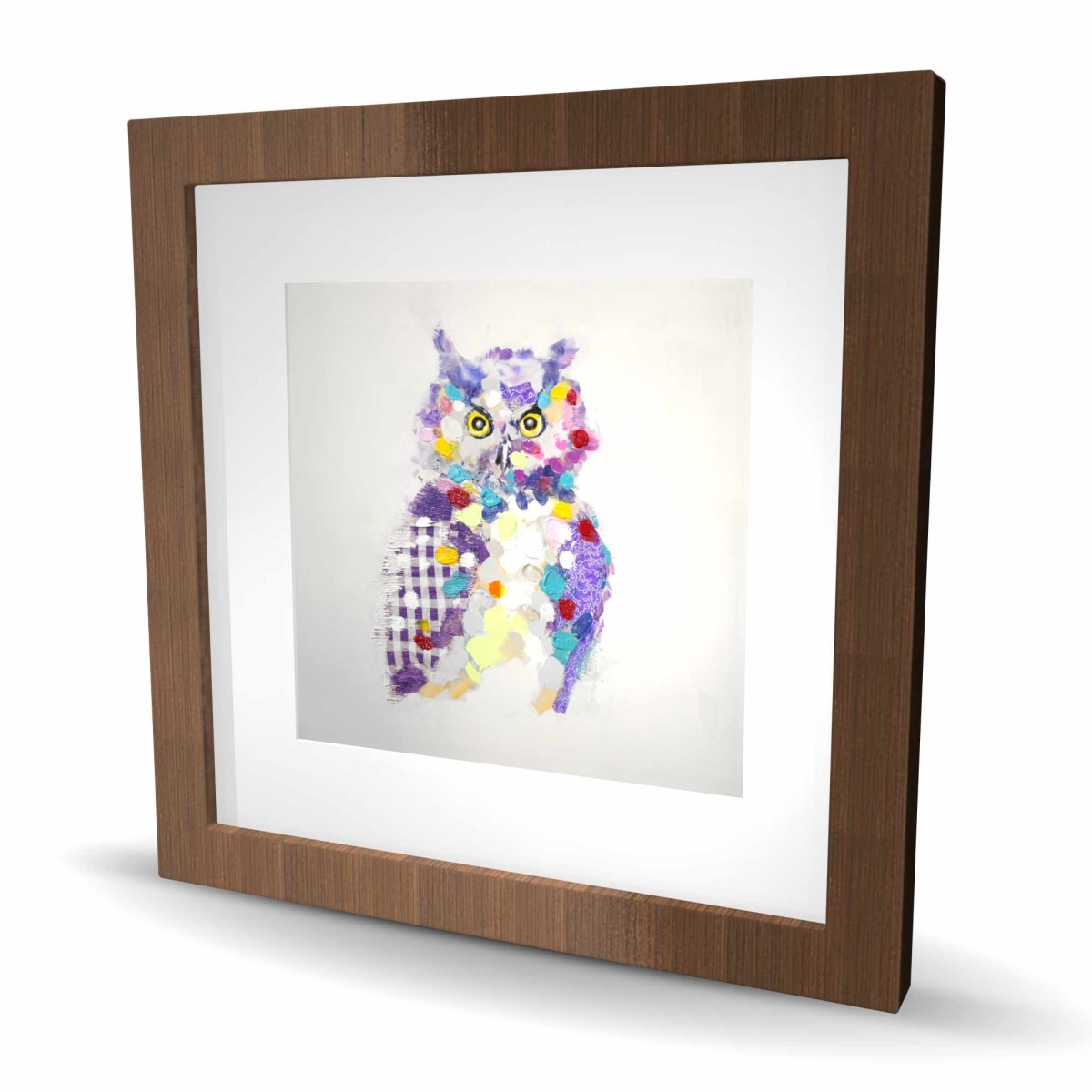 C1FM1616OHRBOR 16 x 16 in. Textured Abstract Owl - Turquoise Framed Matted Print Decor