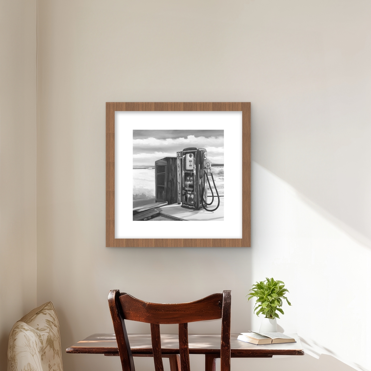 C1FM1616BUAO9E 16 x 16 in. Old Gas Pump Still Life Car Print - Framed Matted Decor