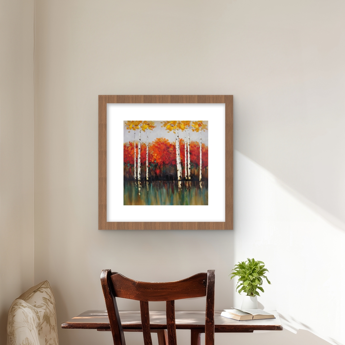 C1FM1616I3BPX8 16 x 16 in. Birches by Fall - Framed Matted Print for Home Decor