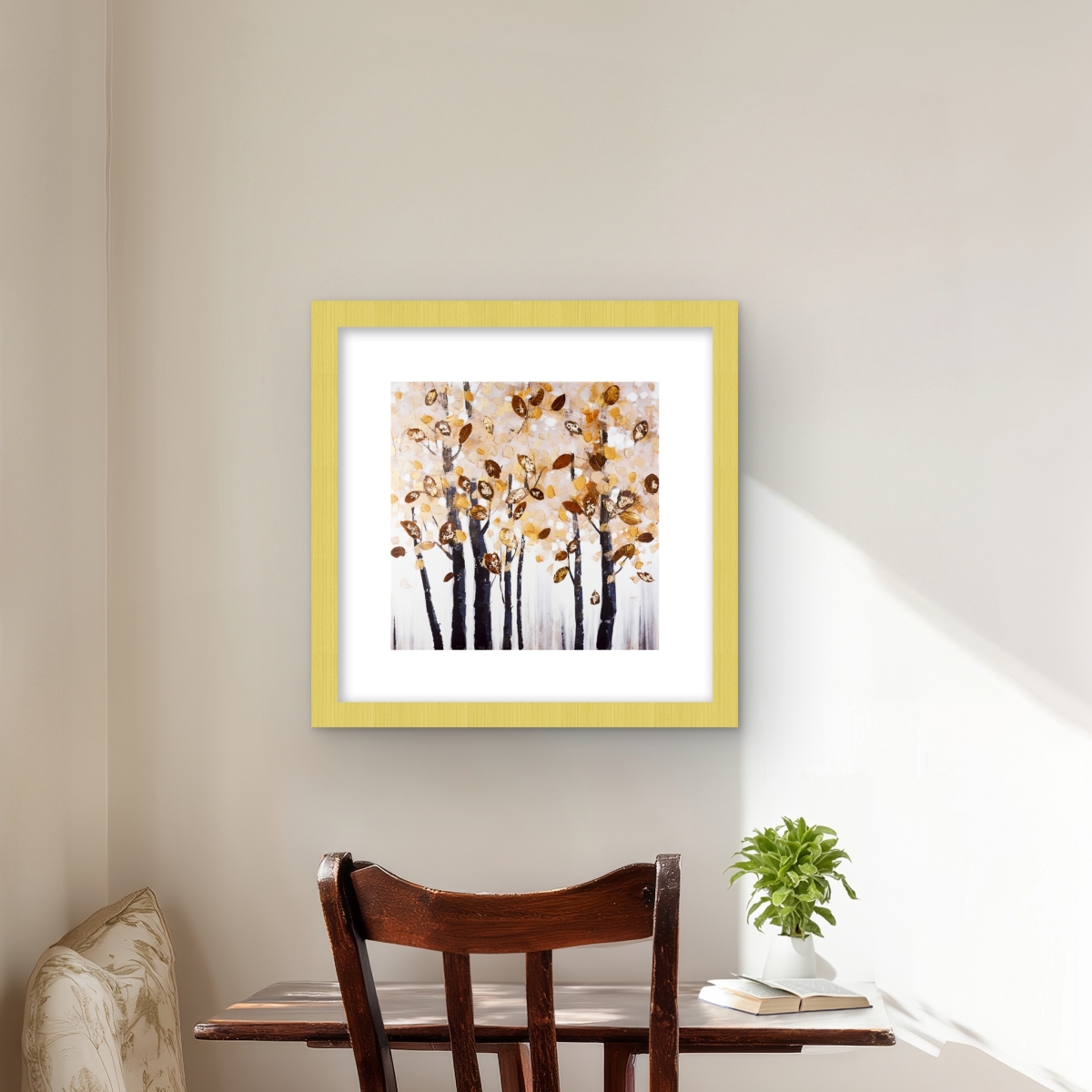 C1FM1616PRXDH3 16 x 16 in. Texturized Leaves Trees - Framed Matted Print for Home Decor