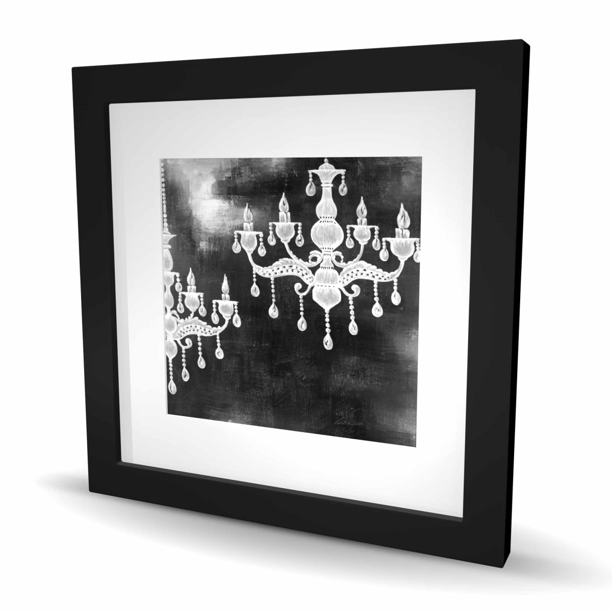 C1FM16163NNFEF 16 x 16 in. White Chandeliers - Black Kitchen Framed Matted Print Decor