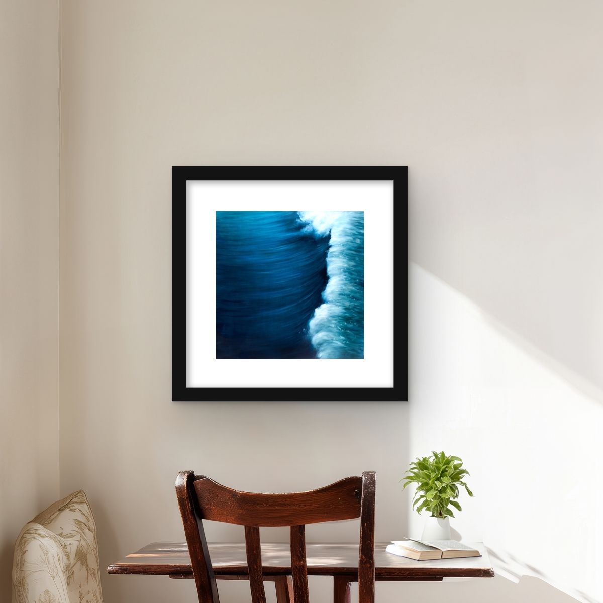 C1FM1616MPFDFT 16 x 16 in. Wave - Sea White Framed Matted Print for Home Decor