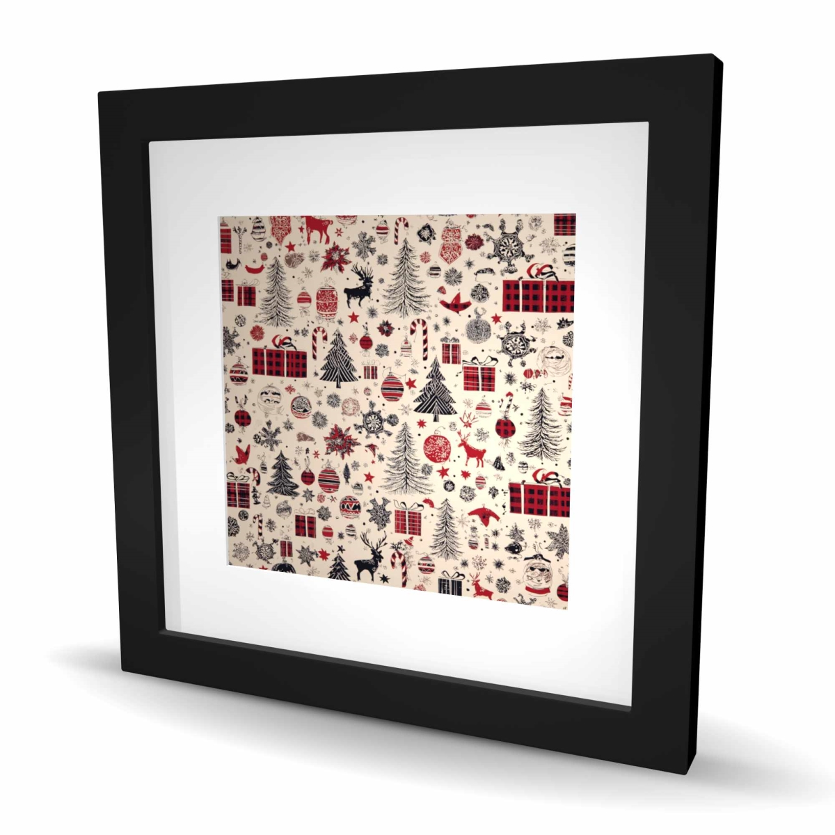 C1FM16167EUU3X 16 x 16 in. Christmas Gift Pattern - Red Framed Matted Print for Decor