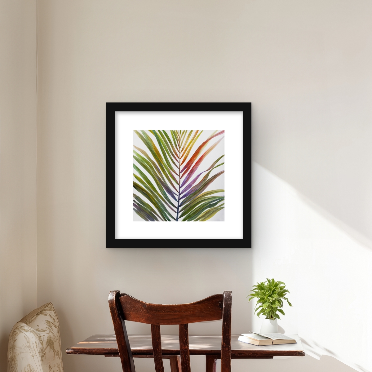 C1FM16167LHM6V 16 x 16 in. Watercolor Tropical Palm Leaf - Floral Orange Framed Print