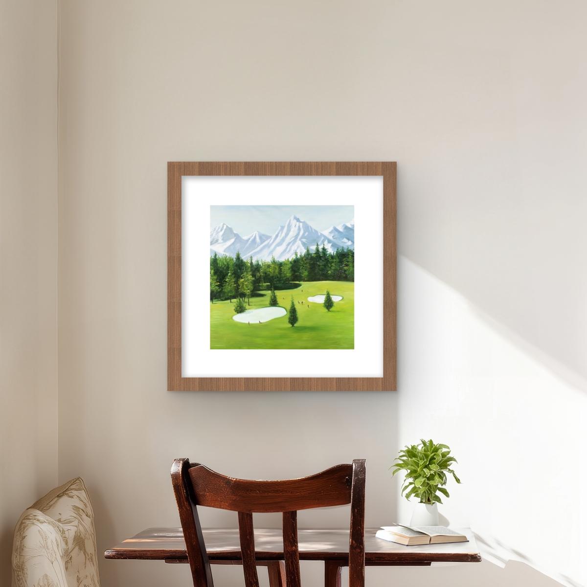 C1FM1616JCK6N8 16 x 16 in. Golf Course with Mountain View - Framed Matted Print Decor
