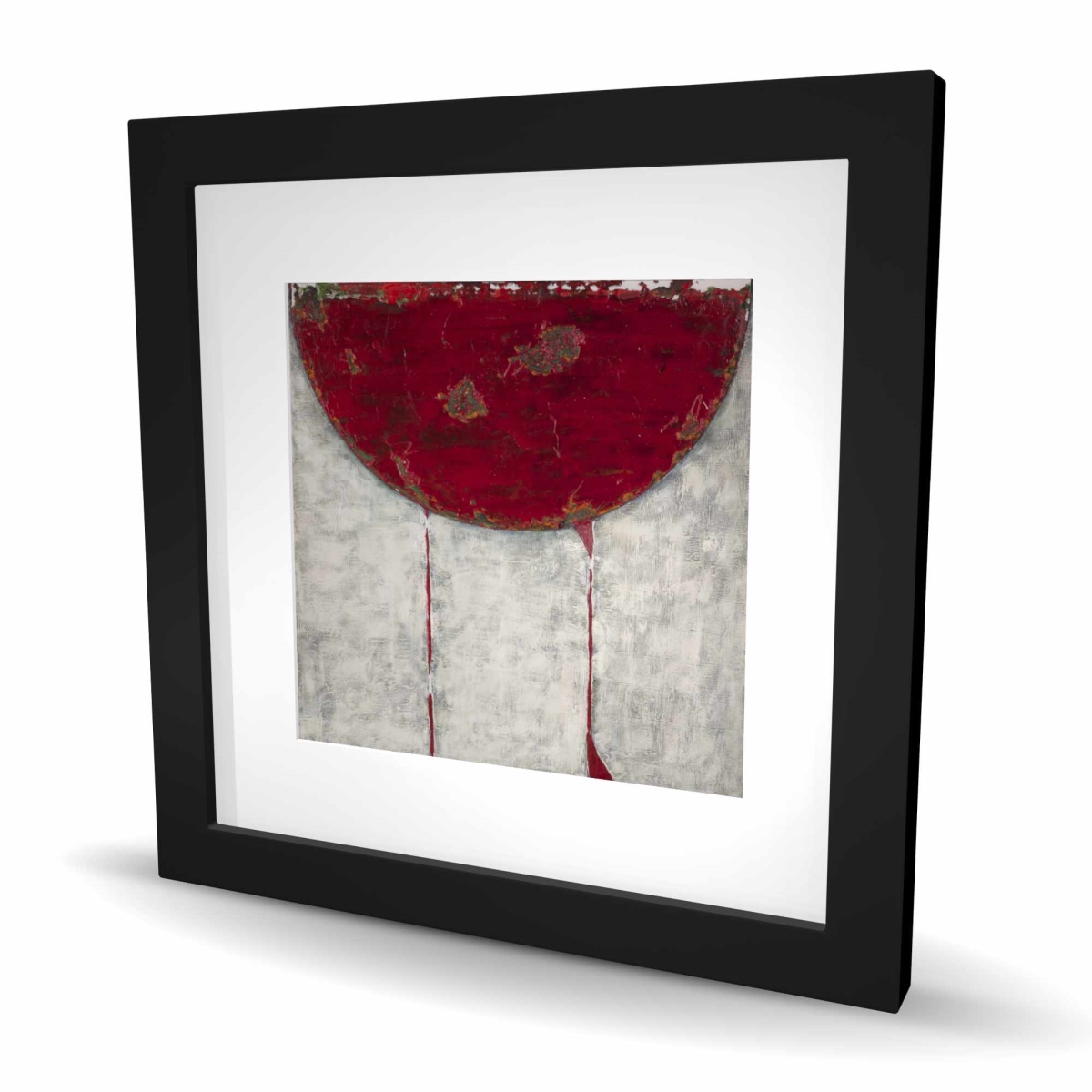 C1FM1616FP6CF8 16 x 16 in. Red Half Circle - Gray Contemporary Framed Matted Print
