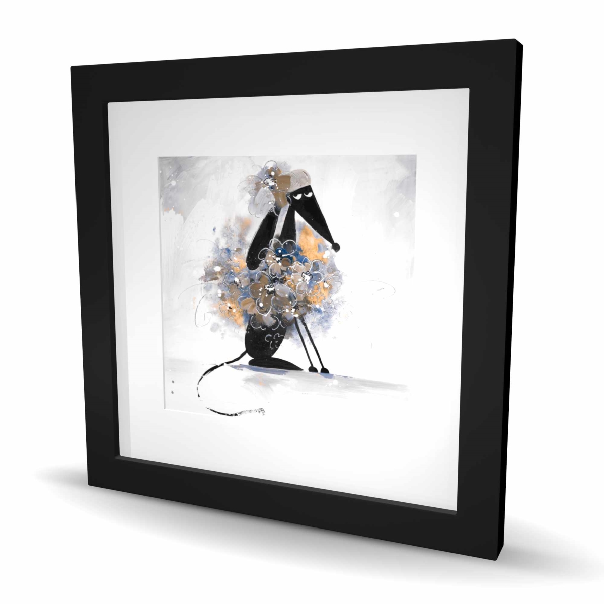 C1FM1616W7NOLS 16 x 16 in. Afghan Hound Dog Cartoon Print - Blue Bedroom Decor Frame