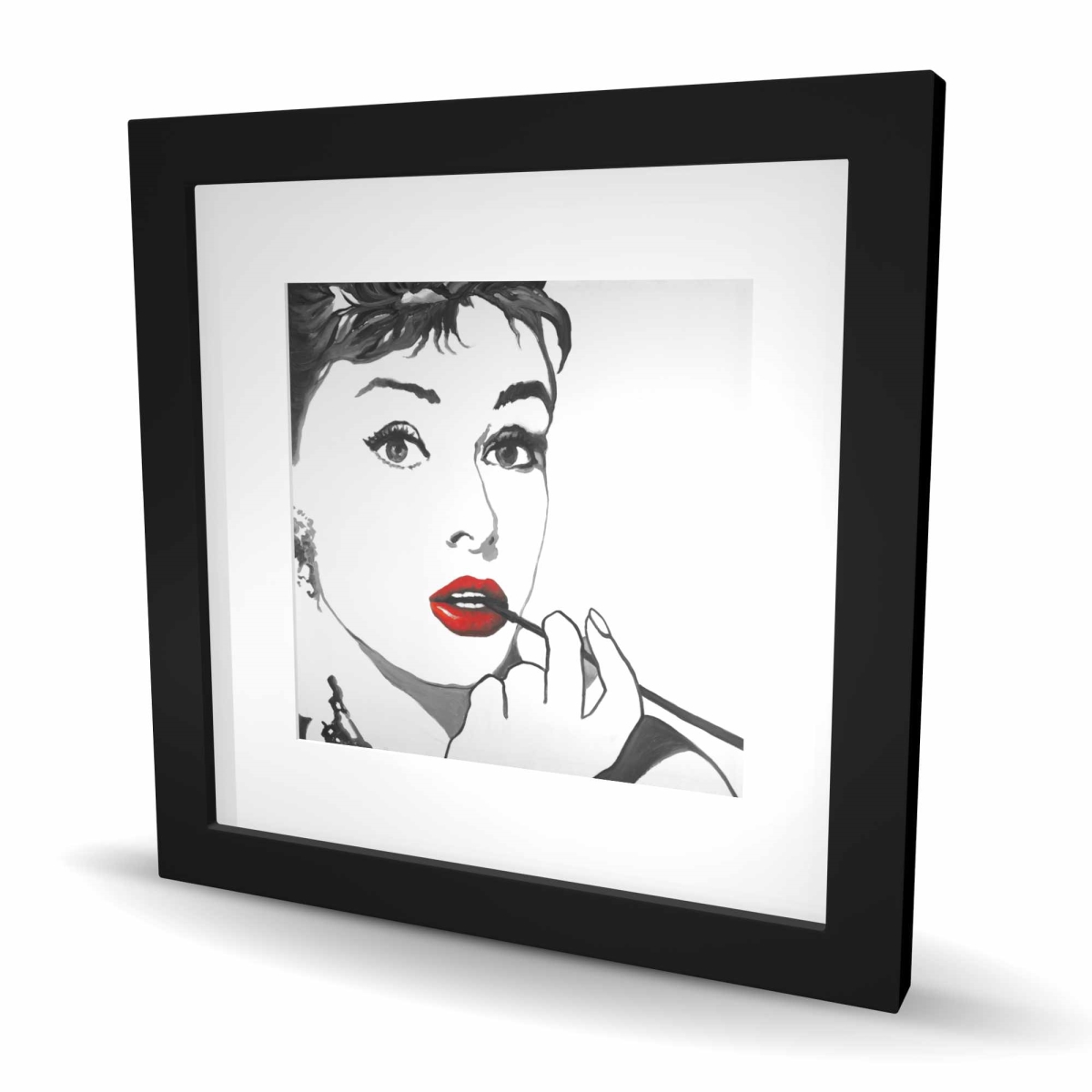 C1FM1616ILDANS 16 x 16 in. Audrey Hepburn Outline Style - Framed Matted Print for Decor