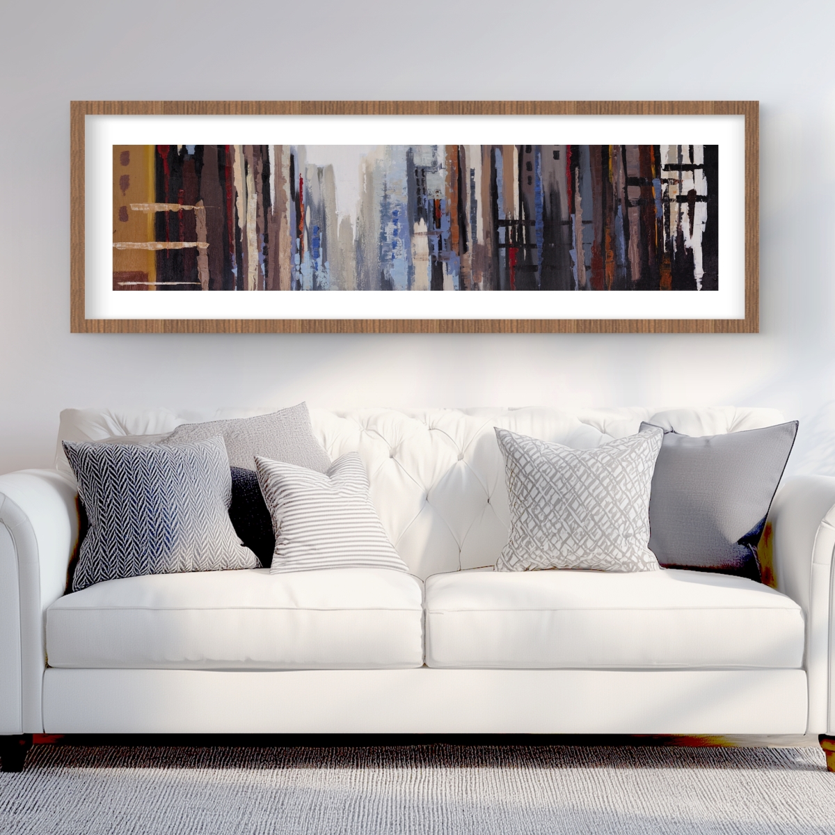 C1FM2060FX7NLB 20 x 60 in. Abstract Buildings - Cities Gray Framed Matted Print Decor