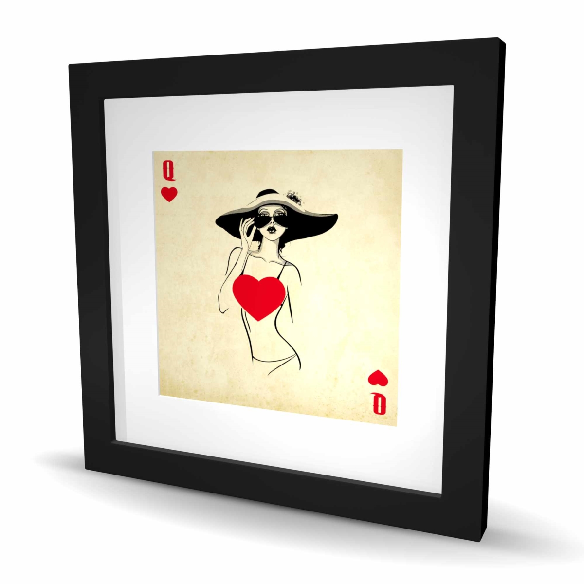 C1FM1616KZ3WSW 16 x 16 in. Queen of Hearts - Red Man Cave Framed Matted Print Decor