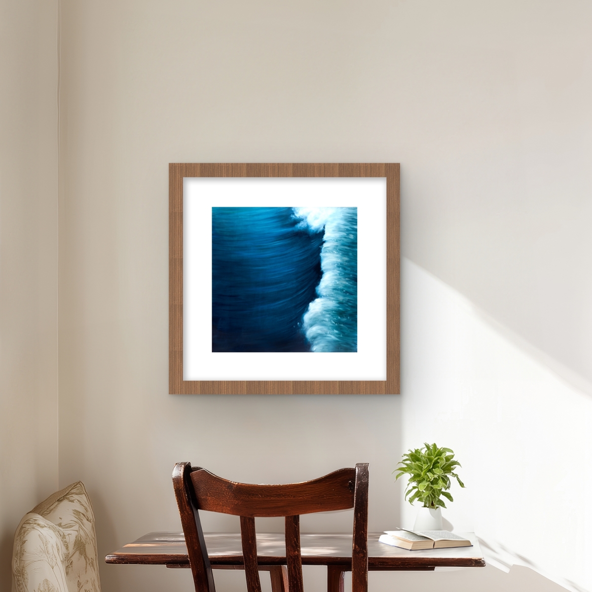 C1FM1616CUZOBY 16 x 16 in. Wave - Marine White Framed Matted Print for Home Decor