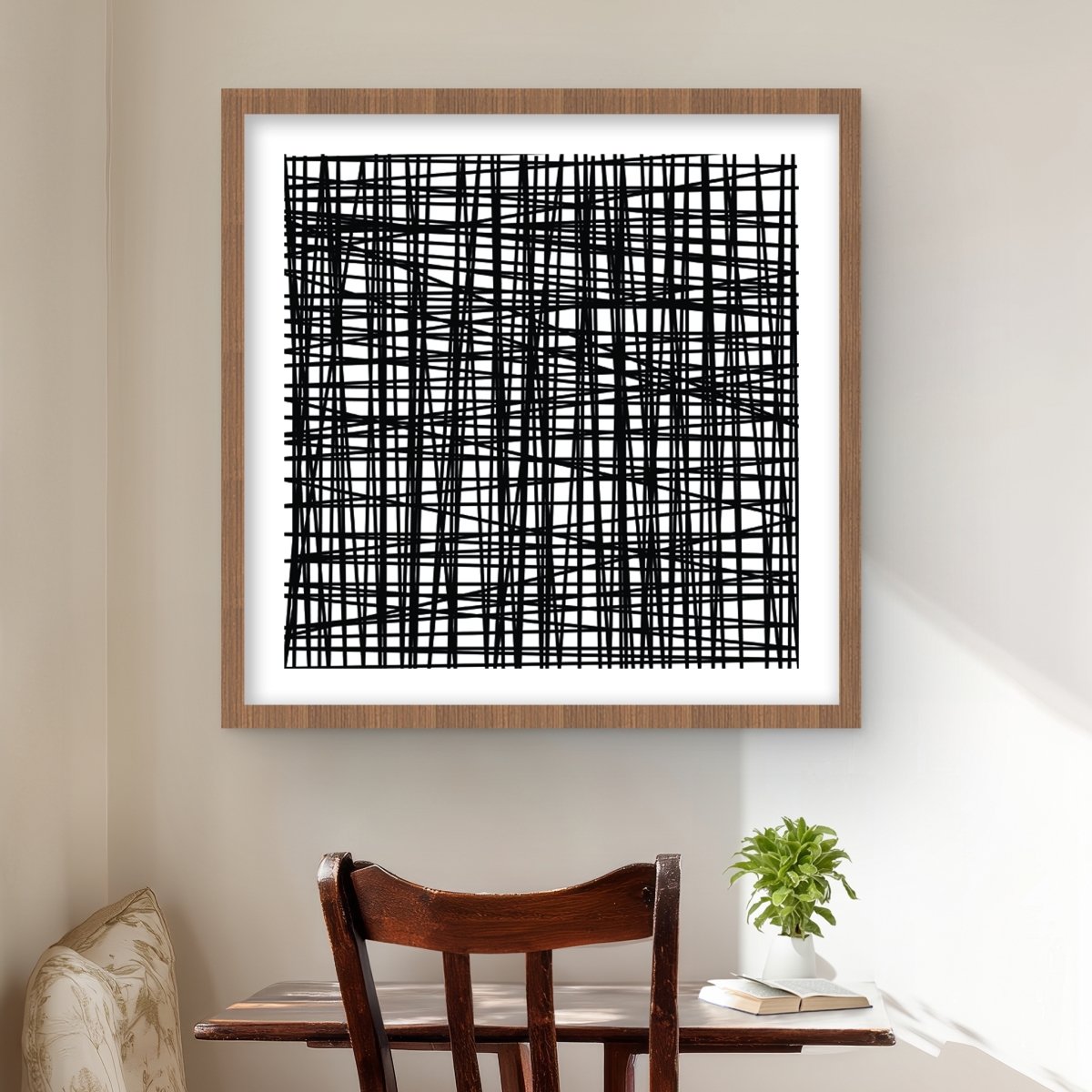 C1FM2424OUKTY2 24 x 24 in. Abstract Small Stripes - White Shapes Framed Matted Print