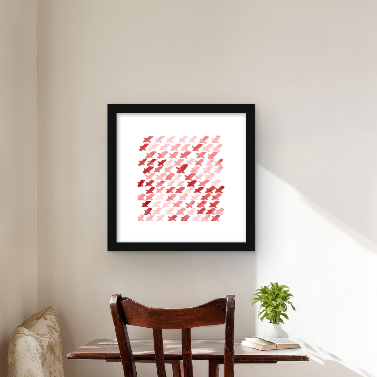 C1FM1616QEKS8D 16 x 16 in. X Red Pattern - Framed Matted Print for Home Decor