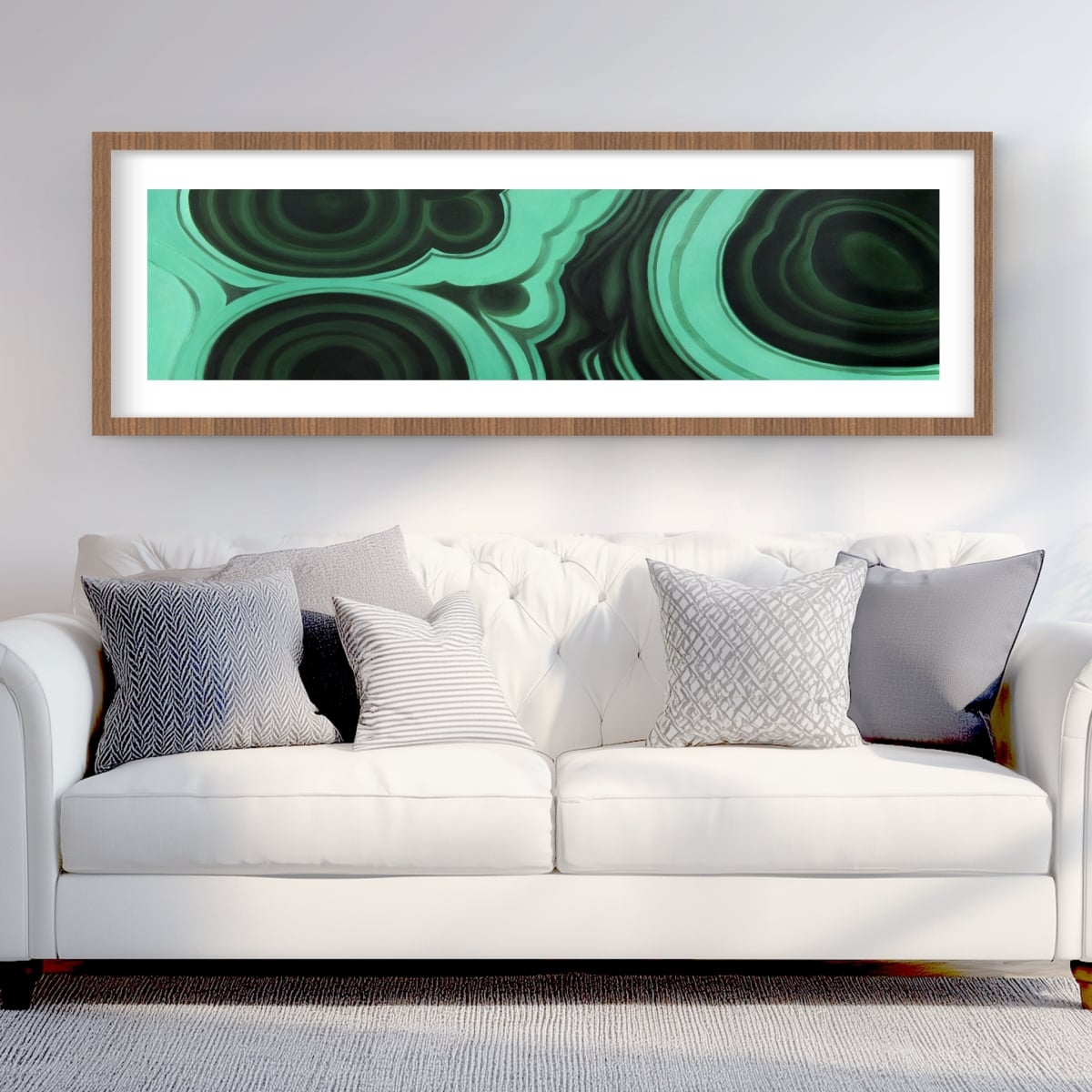 C1FM20603JCVWT 20 x 60 in. Malachite Stone - Abstract Retro Framed Matted Print - Decor