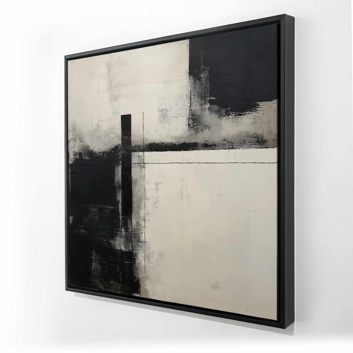 C1FC2424V683DY 24 x 24 in. Grunge Lines - White Abstract Framed Canvas for Home Decor