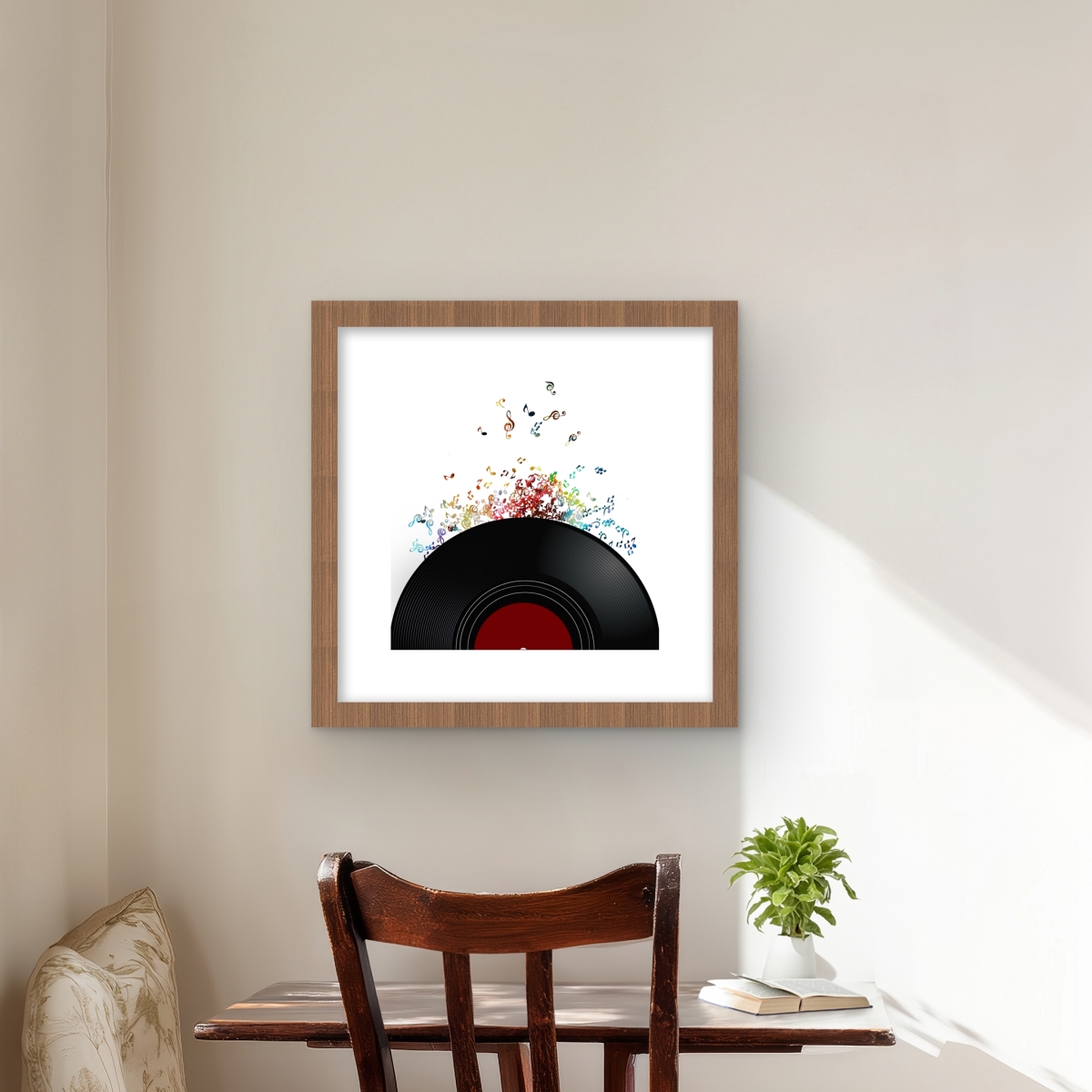 C1FM1616G5XAAV 16 x 16 in. Notes Escaping From A Vinyl Record - Framed Matted Print