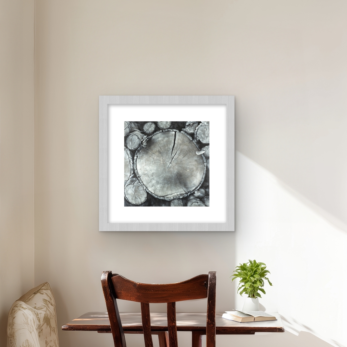 C1FM1616P2PJYD 16 x 16 in. Stacked Wood Logs - Still Life Bedroom Framed Print Decor