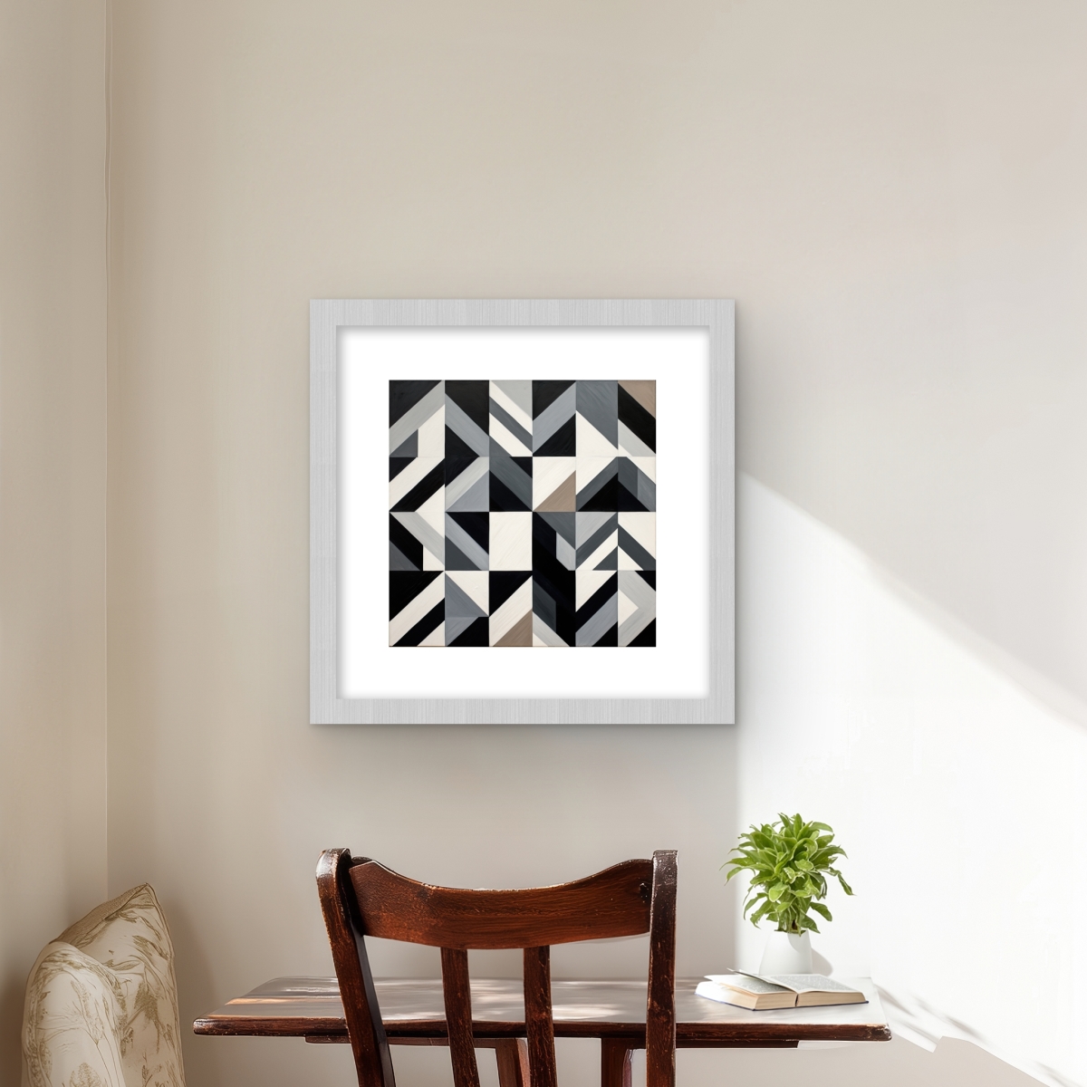 C1FM1616X6VXKI 16 x 16 in. Grid - Black Minimalist Framed Matted Print for Home Decor