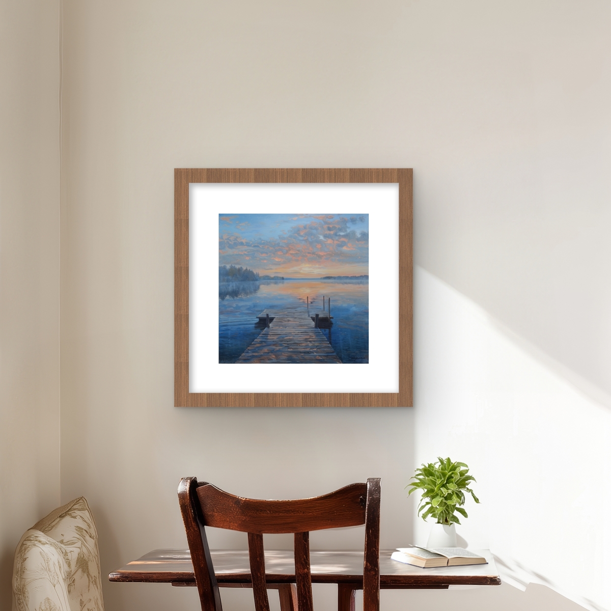 C1FM1616WCN1LS 16 x 16 in. Calm Dock - Gray Framed Matted Print for Home Decor