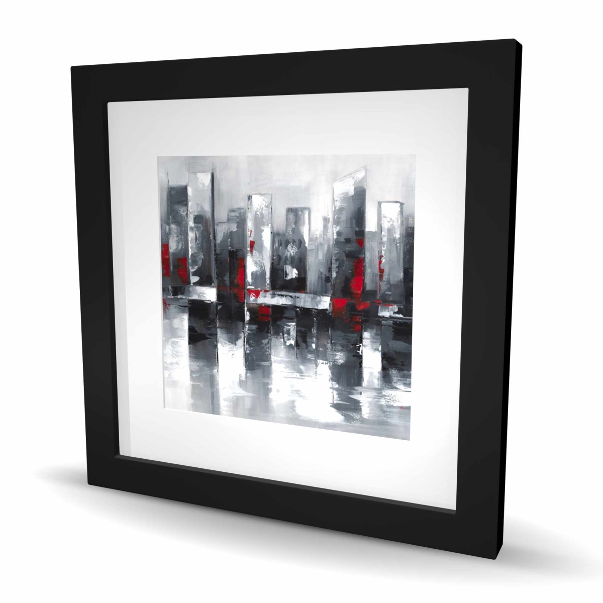 C1FM1616E5TG4E 16 x 16 in. Abstract Cityscape - Gray Cities Framed Matted Print Decor