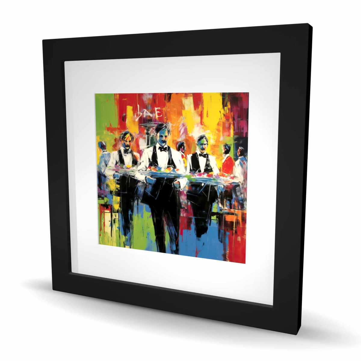 C1FM16164ZEB2U 16 x 16 in. Classic Waiters - Kitchen Blue Framed Matted Print Decor