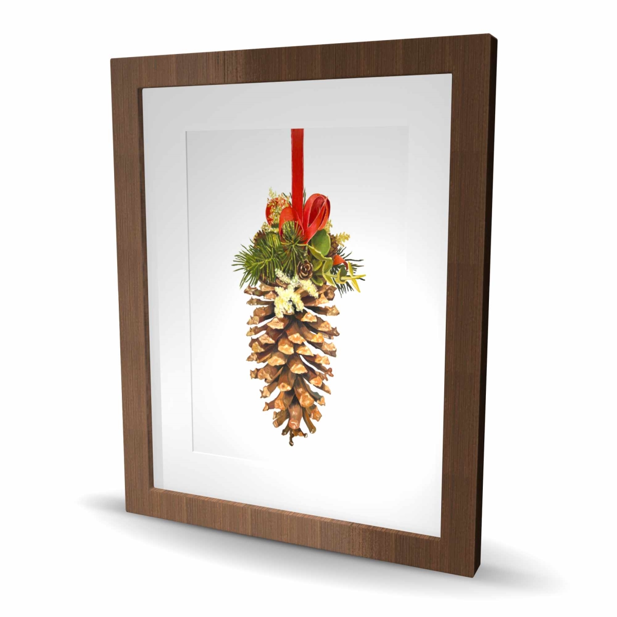 C1FM162007K7H2 16 x 20 in. Christmas Pine Cone - Rustic Holidays Framed Matted Print