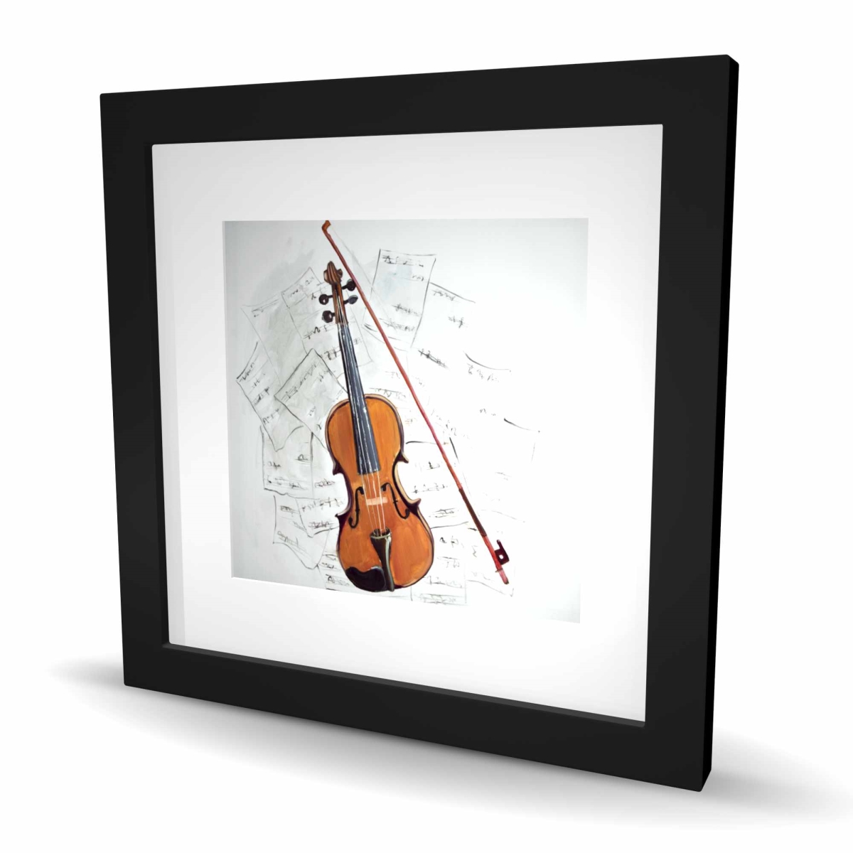 C1FM1616R7K92K 16 x 16 in. Violin on Music Sheet - Framed Matted Print for Home Decor
