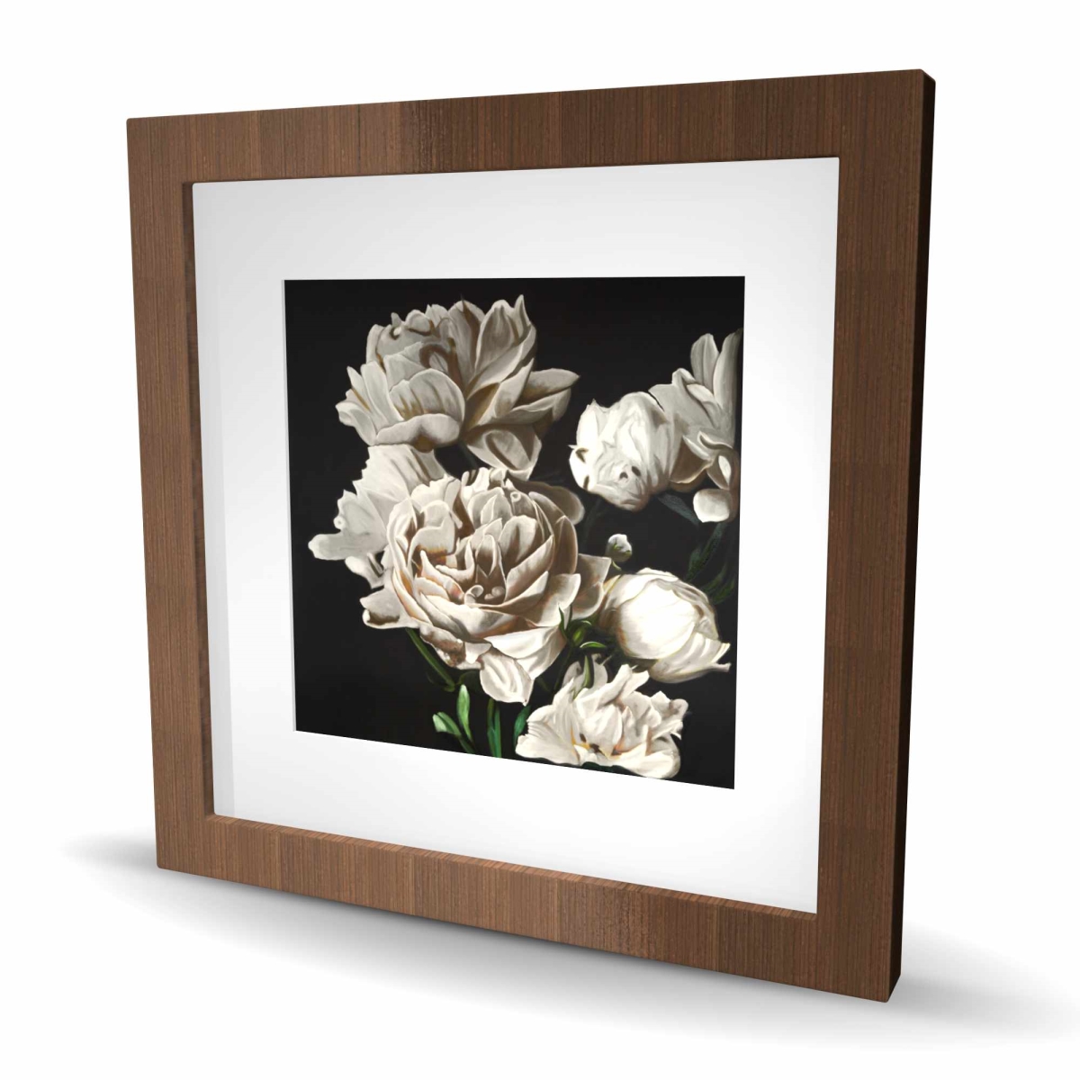 C1FM1616A6P9XK 16 x 16 in. Beige Peonies - Floral Office Framed Matted Print for Decor