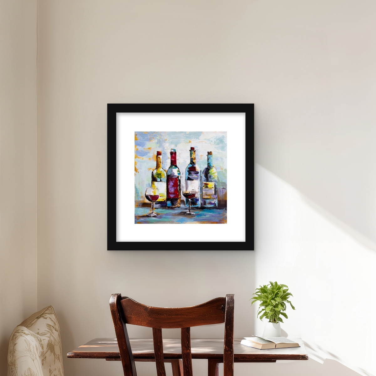 C1FM1616TP72UU 16 x 16 in. Wine Tasting - Turquoise Still Life Framed Matted Print