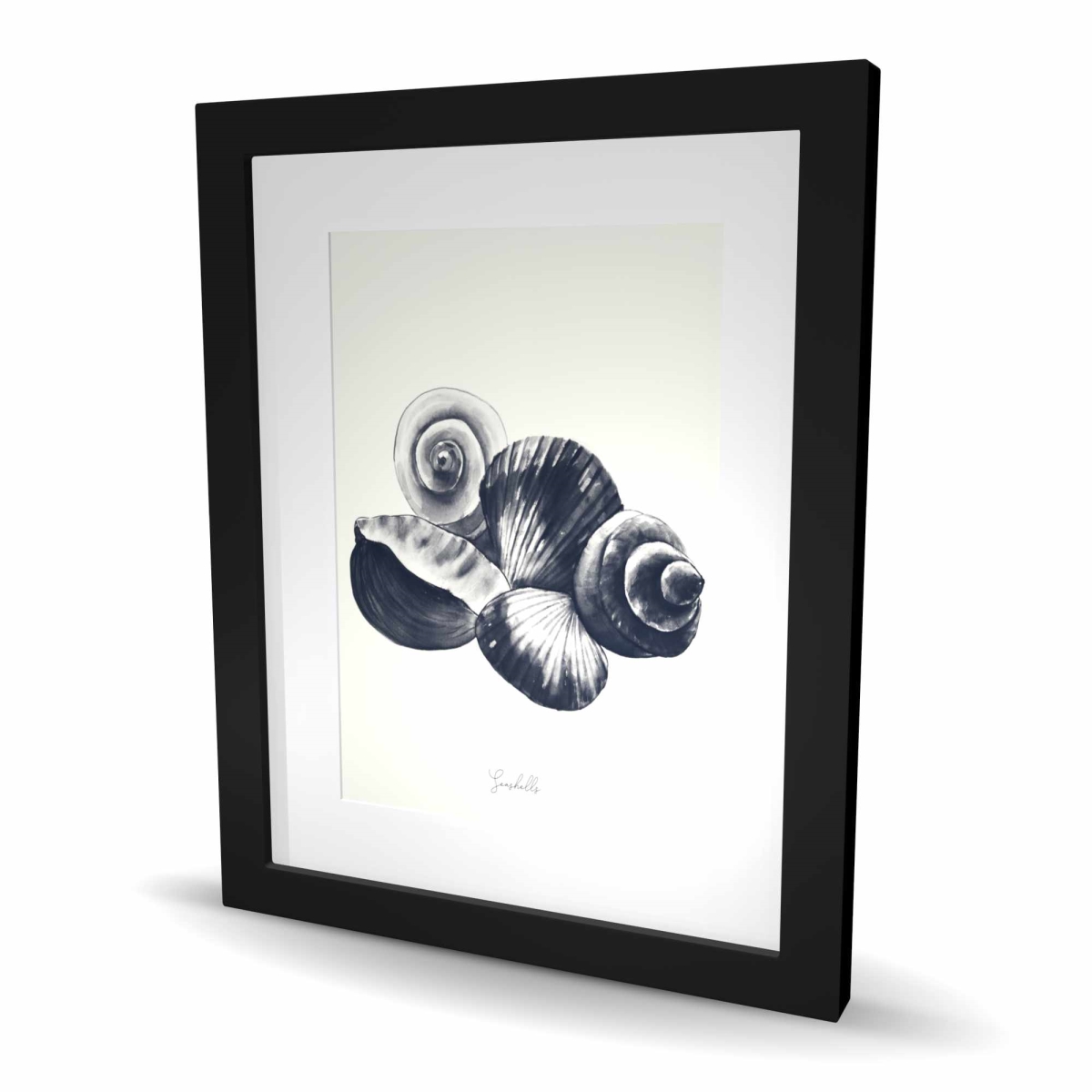 C1FM1620JS7VH6 16 x 20 in. Blue Seaside Shells - Beach Bathroom Framed Print Decor