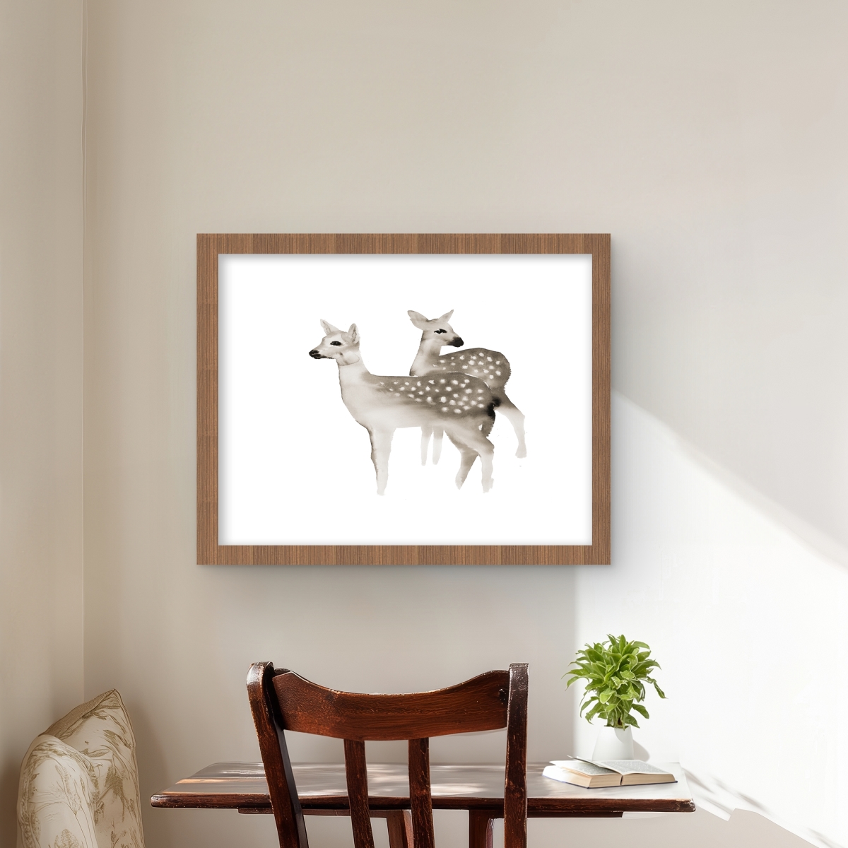 C1FM1620K4KLYL 16 x 20 in. Brown Faons - Rustic Bedroom Framed Matted Print for Decor