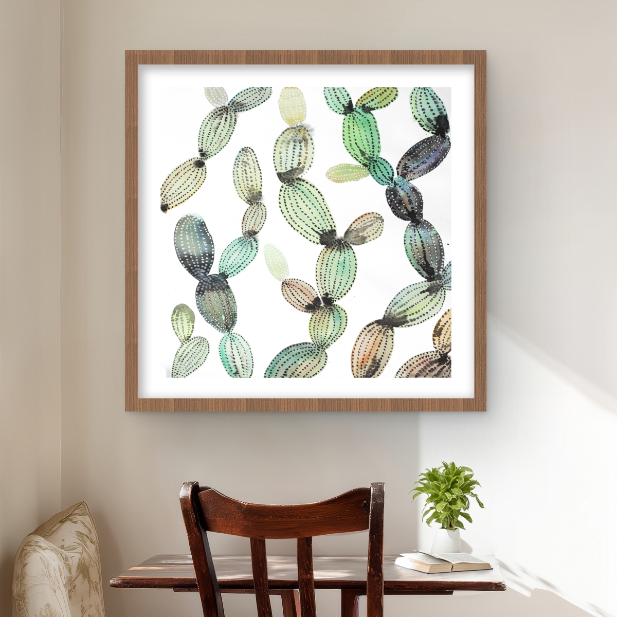 C1FM24249SID5Q 24 x 24 in. Cactus Pattern - Bedroom Green Framed Matted Print Decor