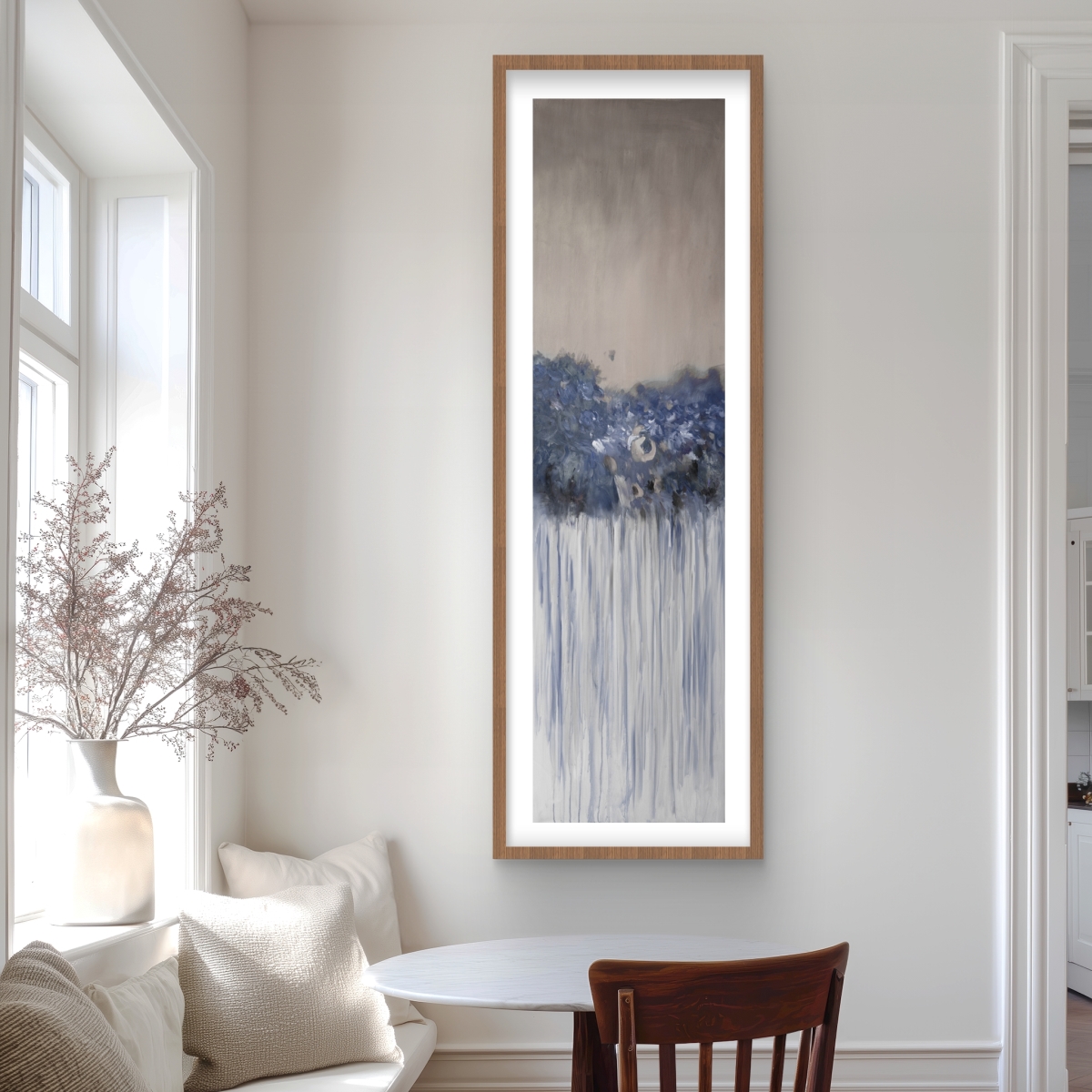 C1FM2060E1ID3Y 20 x 60 in. Bouquet of Blue Flowers - Abstract Beige Framed Print Decor