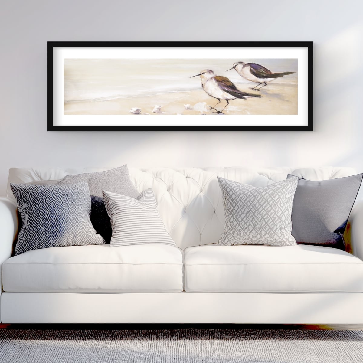 C1FM164854VM3T 16 x 48 in. Two Sandpipers on the Beach - Framed Matted Print for Decor