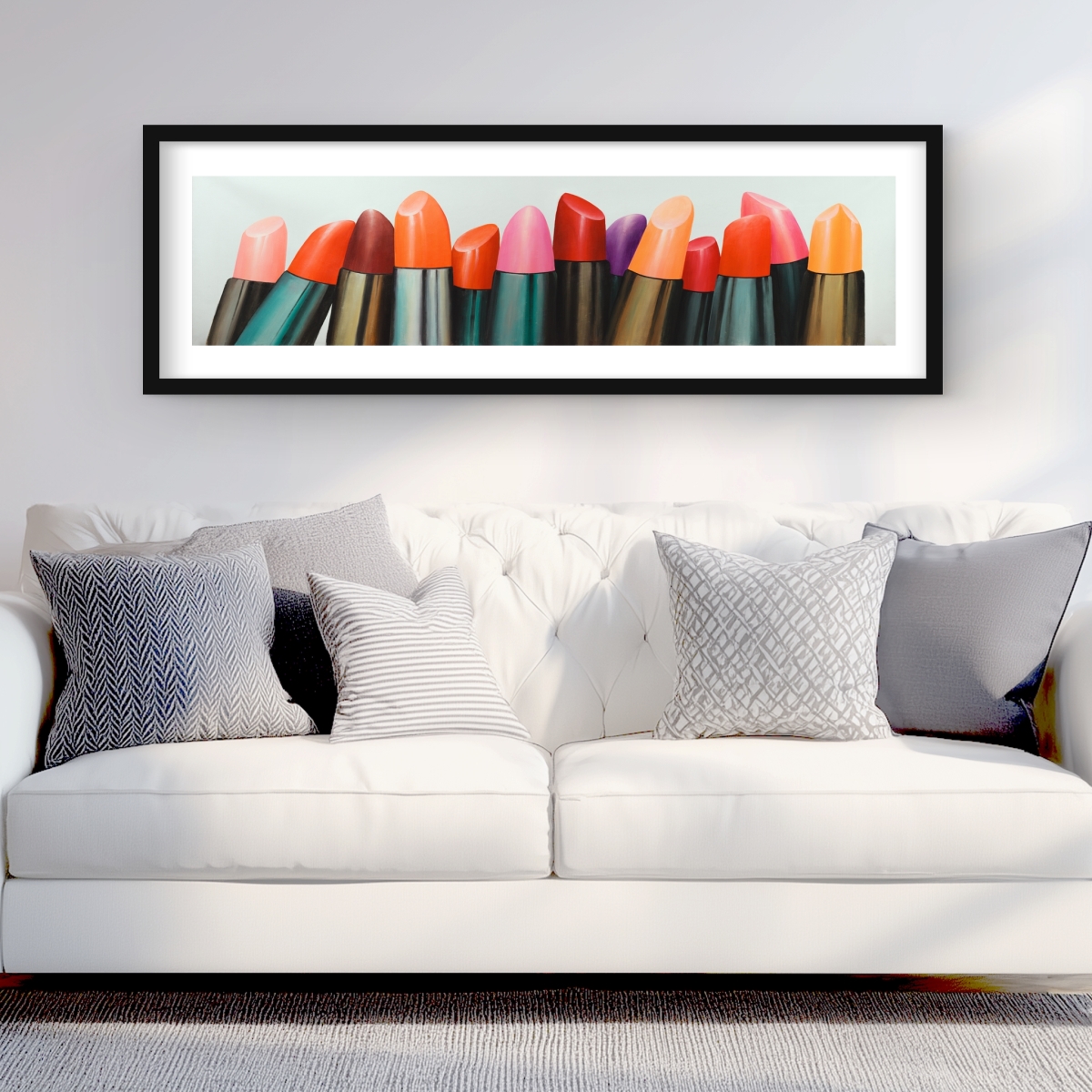 C1FM1648L6GNJB 16 x 48 in. Lipstick Collection - Red Romantic Framed Matted Print Decor
