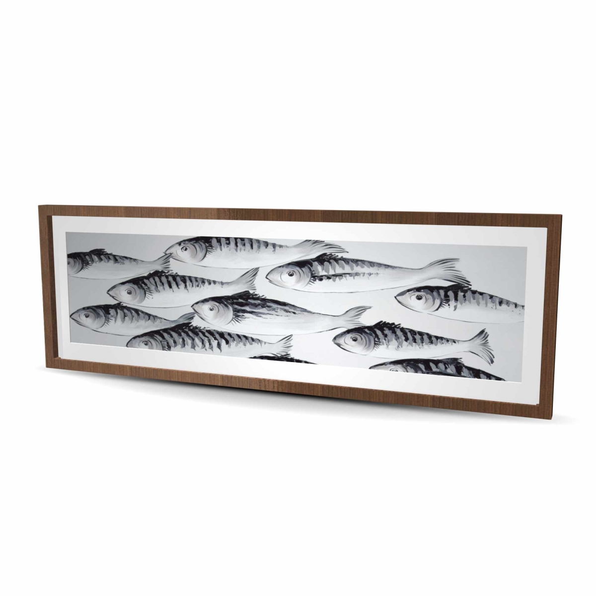 C1FM2060WWBPTT 20 x 60 in. Gray School of Fish - Black Contemporary Framed Print Decor