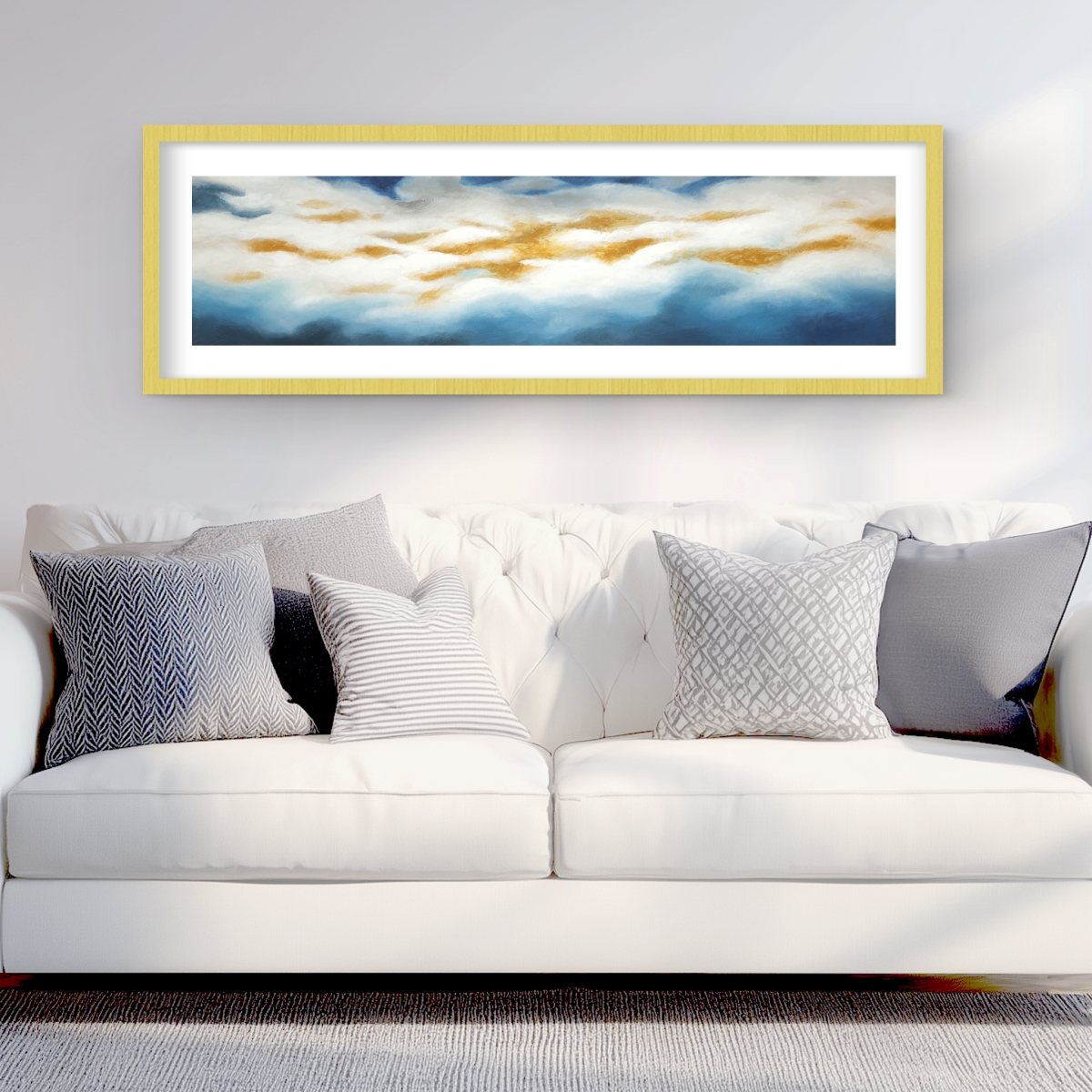 C1FM1648SRON2Z 16 x 48 in. Abstract Clouds - Contemporary Blue Framed Matted Print