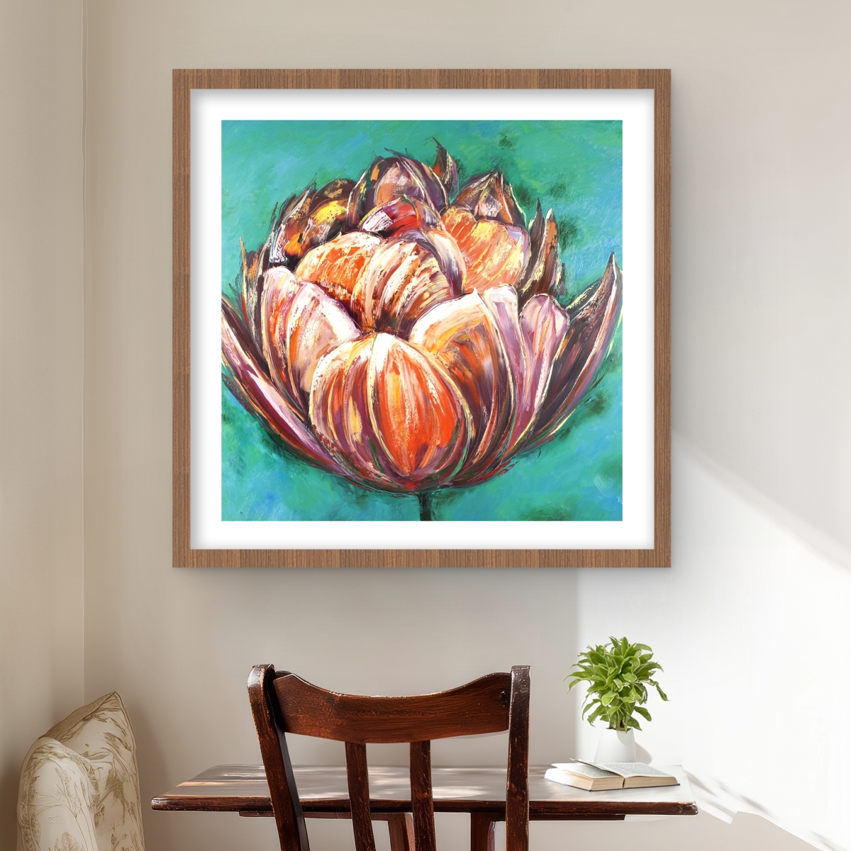 C1FM242406OUKC 24 x 24 in. Abstract Double Tulips Flower - Contemporary Framed Print