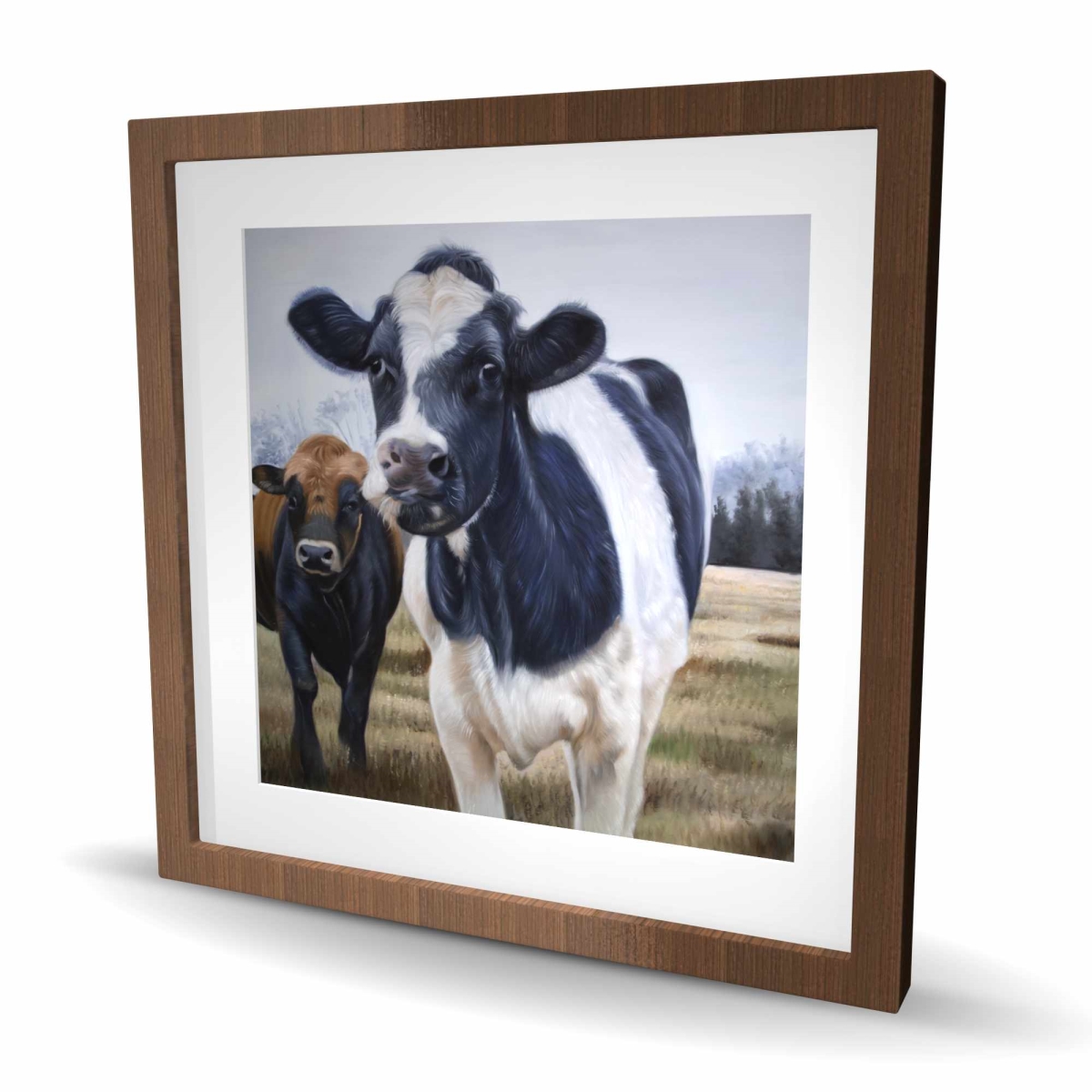 C1FM24240VGMNI 24 x 24 in. Two Cows Eating Grass - Rustic Animals Framed Print Decor
