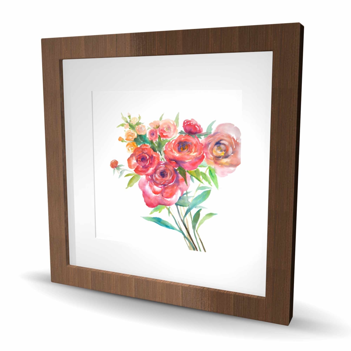 C1FM1616SOLMSV 16 x 16 in. Watercolor Bouquet of Flowers - Red Framed Matted Print