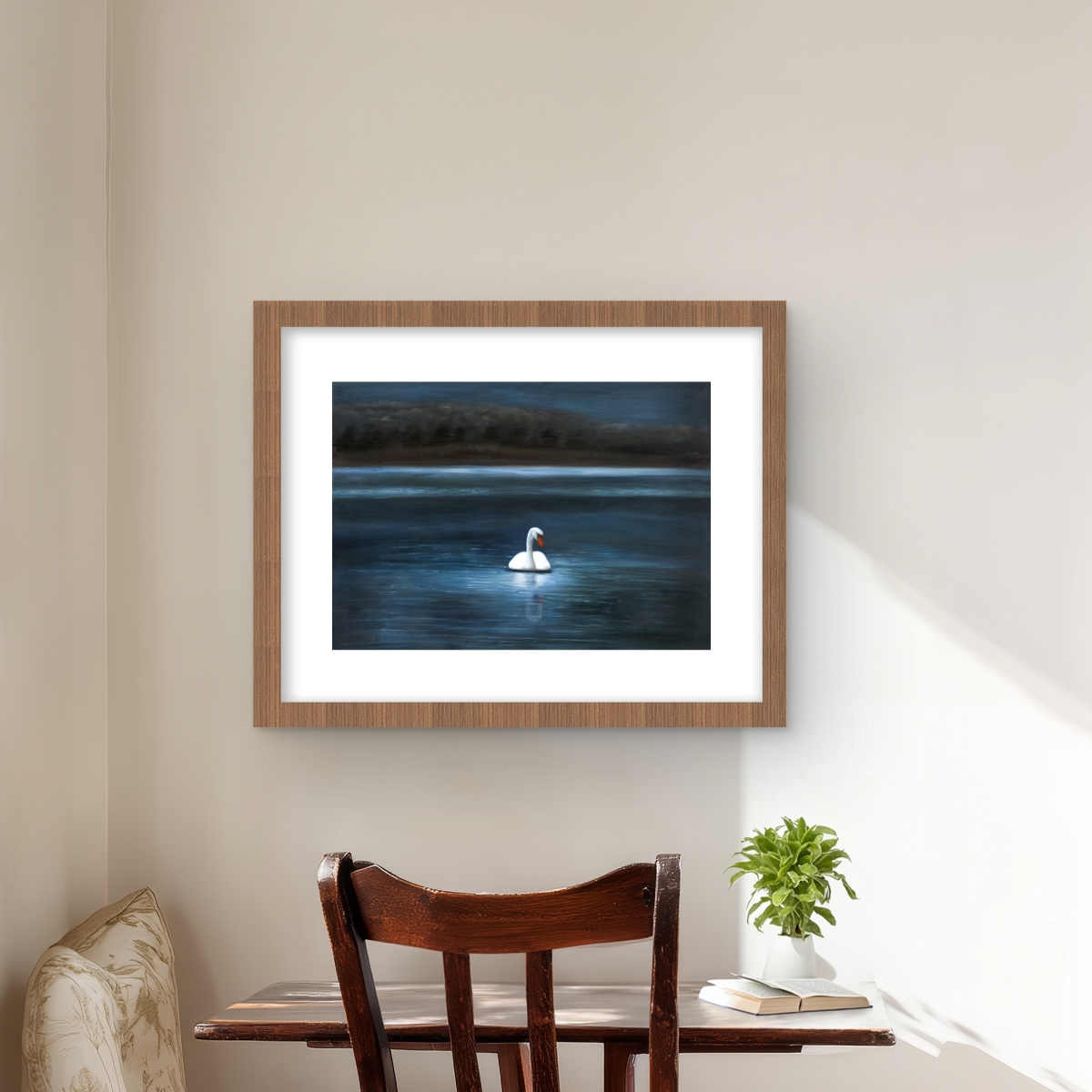 C1FM1620BJAINA 16 x 20 in. Beautiful Swan - Trees Romantic Framed Matted Print Decor