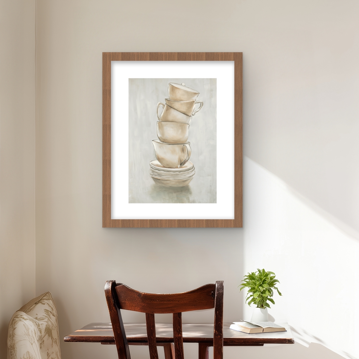 C1FM1620OYG02M 16 x 20 in. Gray Still Life Coffee Mugs Framed Matted Print - Home Decor