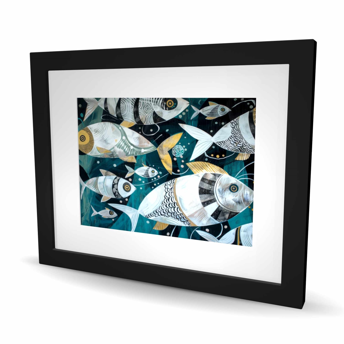 C1FM1620J57QOA 16 x 20 in. School of Fish Gray Framed Matted Print for Home Decor