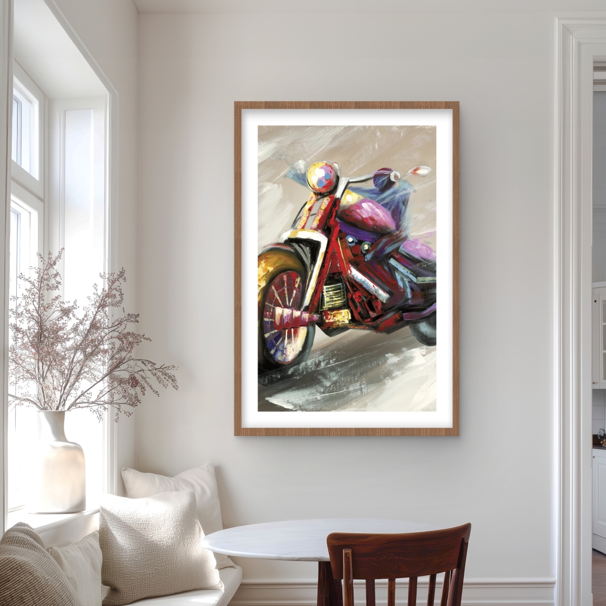 C1FM2436O59D5W 24 x 36 in. Abstract Motorcycle - Framed Matted Print for Home Decor