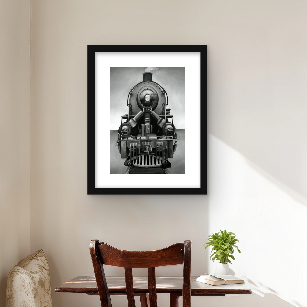C1FM1620JI1Z9H 16 x 20 in. Black & White Train - Modern Office Framed Matted Print