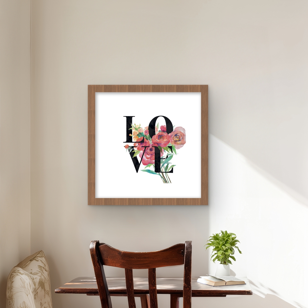 C1FM161683ZXXM 16 x 16 in. Love Black - Motivational Floral Framed Print for Home Decor