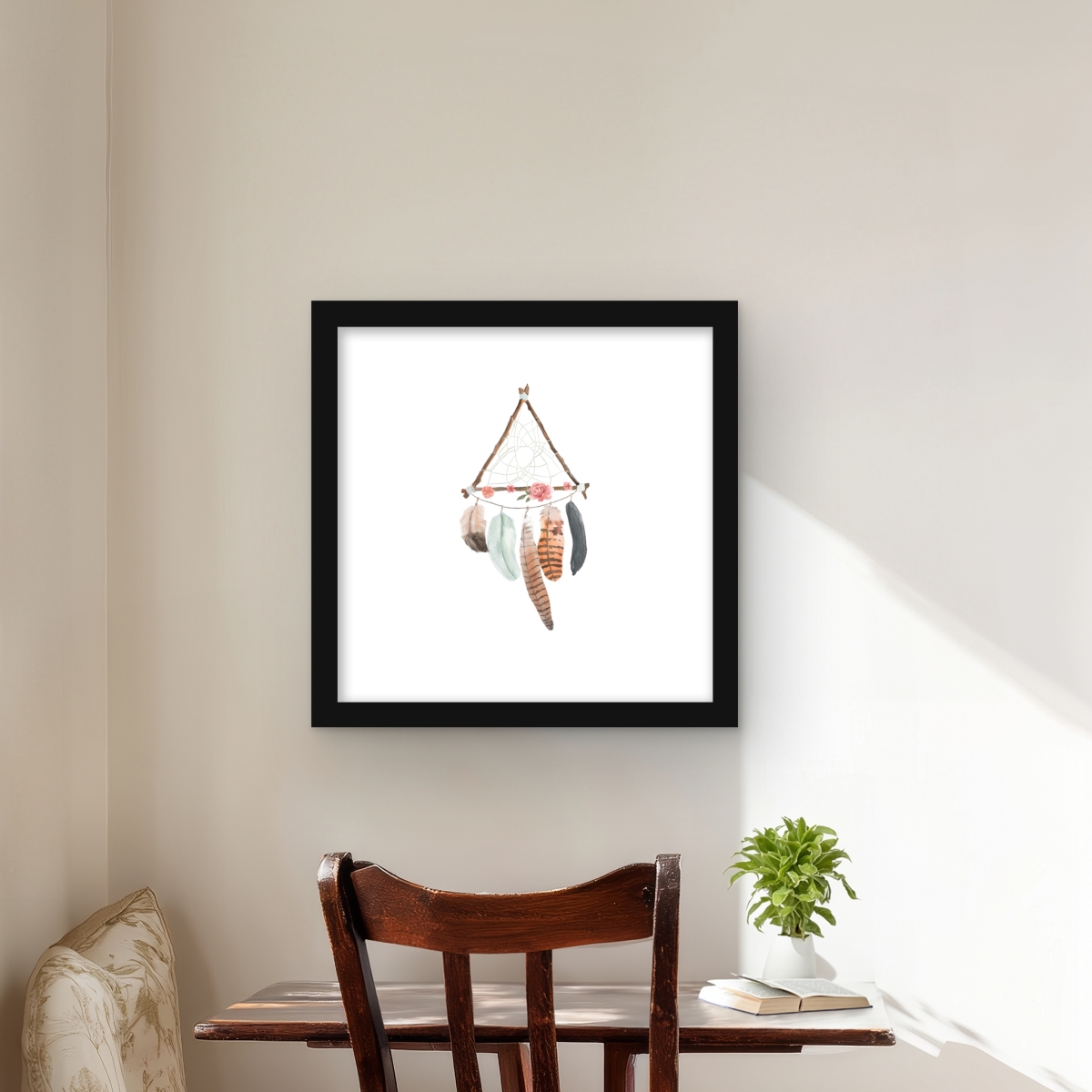 C1FM16161S9K8N 16 x 16 in. Triangular Dream Catcher - Bohemian Bedroom Decor Print