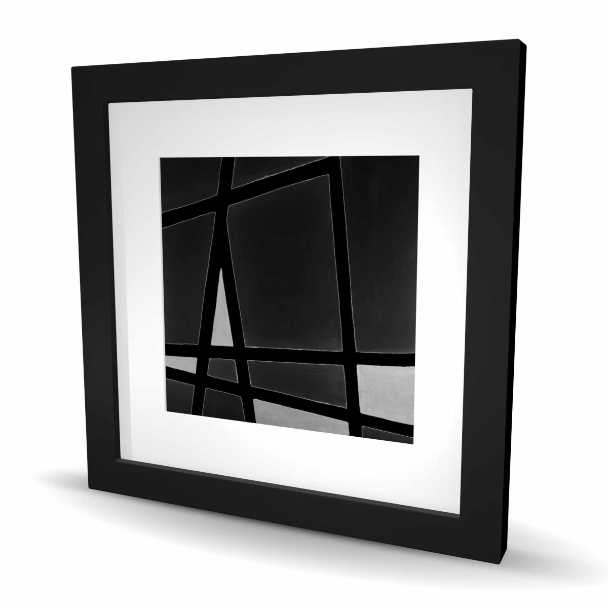 C1FM1616O34SIL 16 x 16 in. Black & White Abstract Shapes - Framed Matted Print Decor