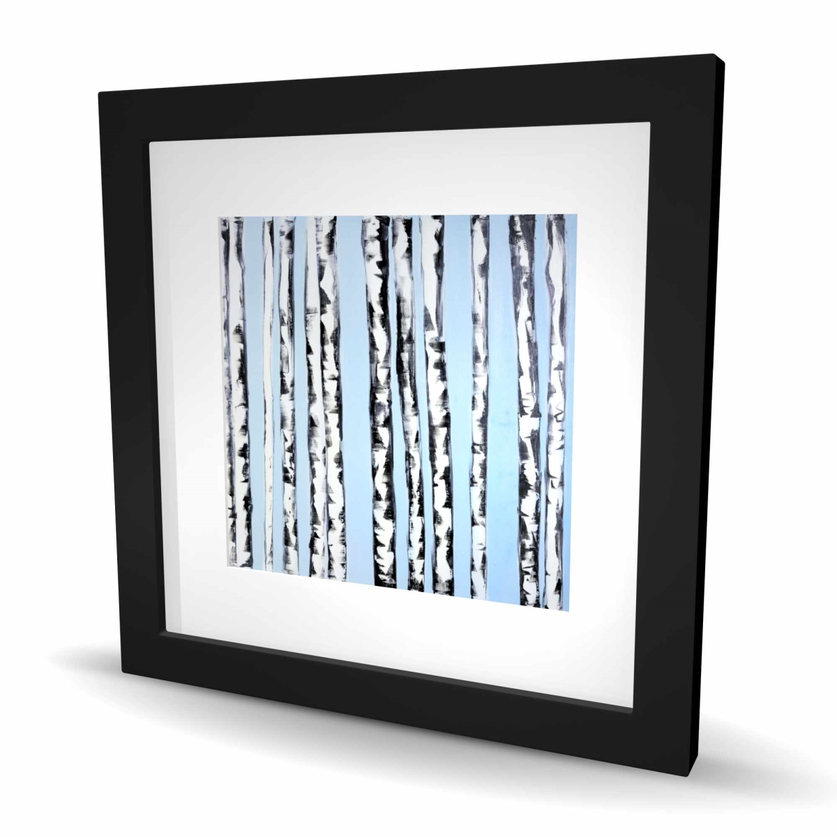 C1FM1616IY890I 16 x 16 in. Birches on A Blue Background - Modern Framed Print for Decor